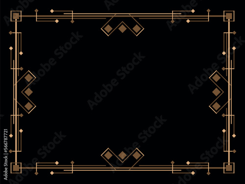 Art deco frame. Vintage linear border. Design a template for invitations, leaflets and greeting cards. Geometric golden frame. The style of the 1920s - 1930s. Vector illustration