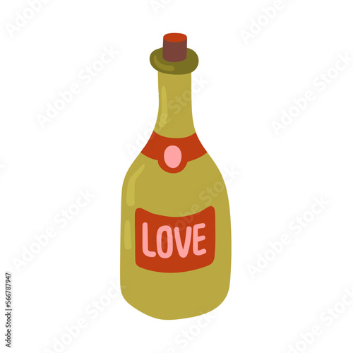 Bottle of wine or champagne for valentine's day isolated on white.