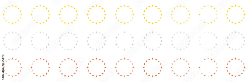 Stars in Circle Shape Silhouette Icon Set. Round Award Frame with Gold, Silver and Bronze Stars Pictogram. Circular Decor Ornament Icon on White Background. Isolated Vector Illustration Stars in Circle Shape Silhouette Icon Set. Round Award Frame with Gold, Silver and Bronze Stars Pictogram. Circular Decor Ornament Icon on White Background. Isolated Vector Illustration