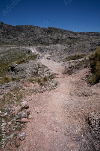 View of the hiking path in the rock massif Los Gigantes in cordoba, Argentina. 