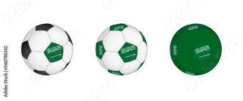 Collection football ball with the Saudi Arabia flag. Soccer equipment mockup with flag in three distinct configurations.