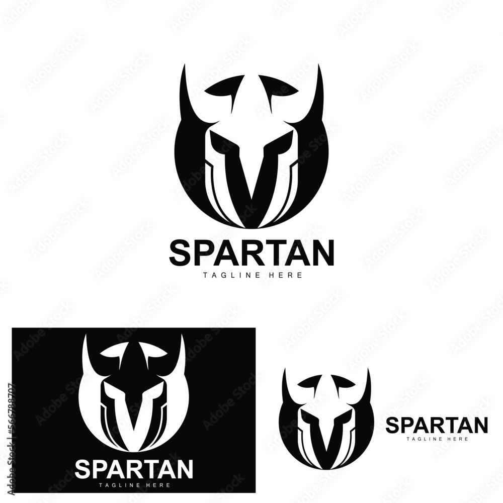 Obraz premium Spartan Logo, War Helmet Suit Vector, Barbarian Armor Icon, Viking, Gym Fit Design, Fitness