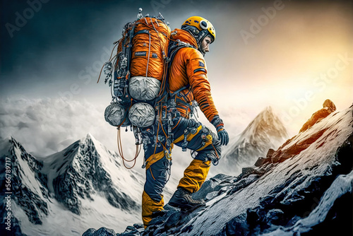 Bergsteiger in den Bergen Alpen Mountain Digital Art Abstrakte Illustration Generative Ai Hintergrund Background Cover Magazin
