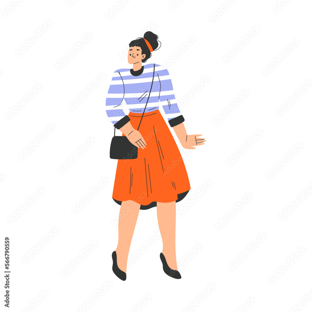 Typical French Woman Character Standing and Smiling Vector Illustration