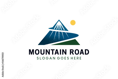 Mountain road logo design, abstract mountain winding path vector illustration