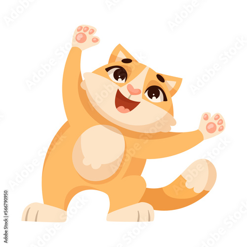 Funny Cat Animal Enjoying and Cheering with Happy Smiling Snout Vector Illustration