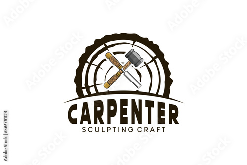 Vintage wood chisel logo design, carpenter craftsman logo vector illustration