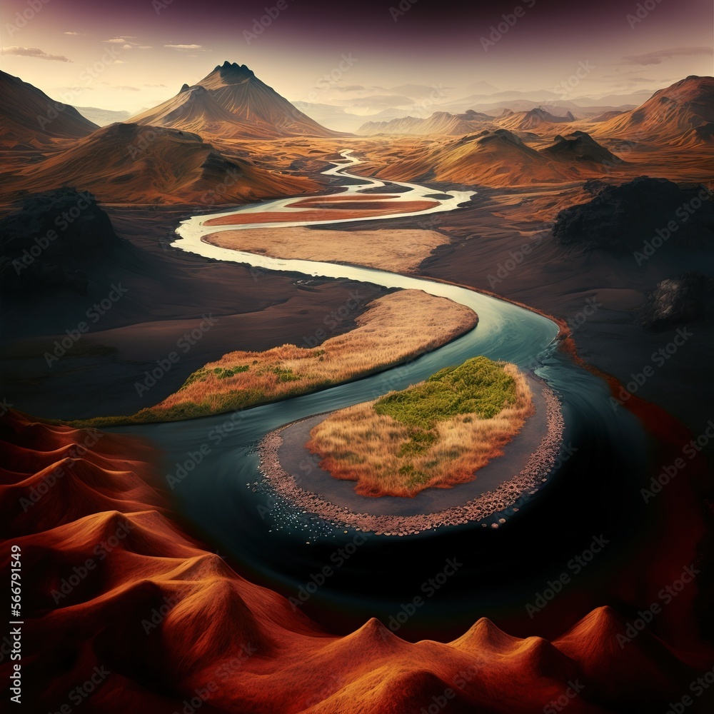 an aerial view of a river running through a desert landscape with ...