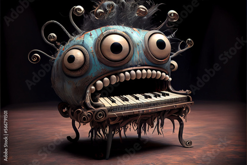Alien monster Piano in Green with Big Eyes