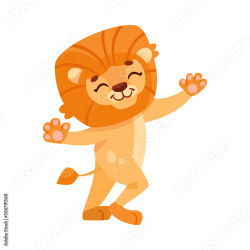 Funny Lion Animal with Mane Enjoying and Cheering with Happy Smiling Snout Vector Illustration