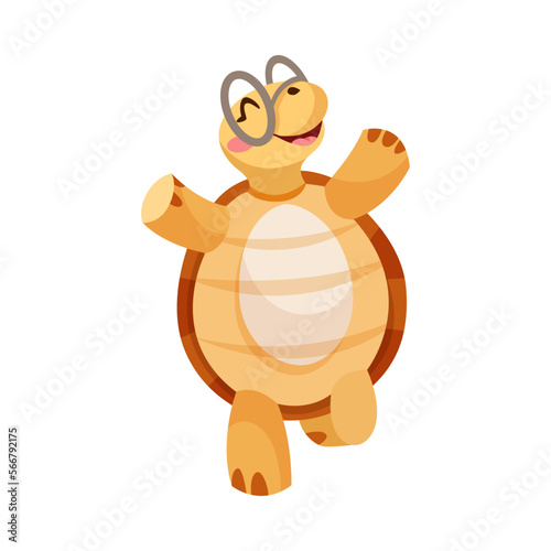 Funny Turtle Animal in Glasses Enjoying and Cheering with Happy Smiling Snout Vector Illustration