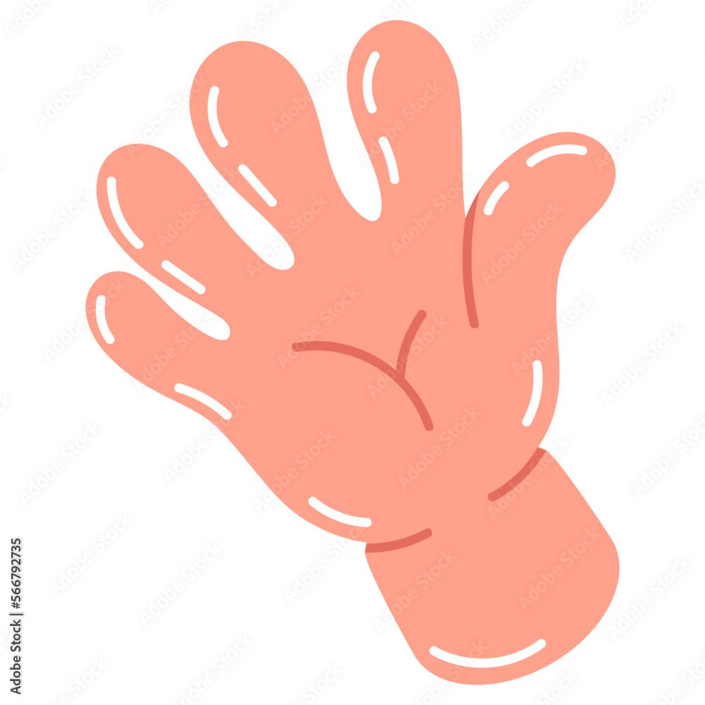 Cartoon waving comic hand. Doodle five-fingered hand, cute flat vector  illustration. Comic book hand isolated on white background Stock Vector |  Adobe Stock