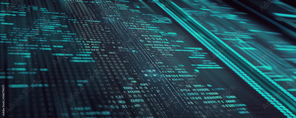 Communication technology with global internet network. Corridor data center, neon, data transfer, abstract server. Telecommunication and data transfer. Finance, business, blockchain, security. AI