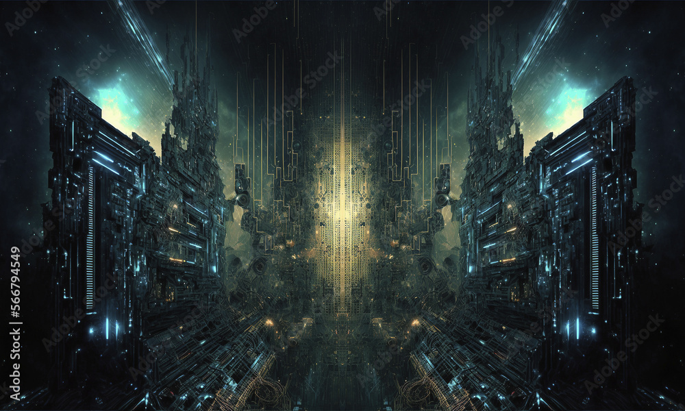 Fototapeta premium Fantasy futuristic neon corridor. AI