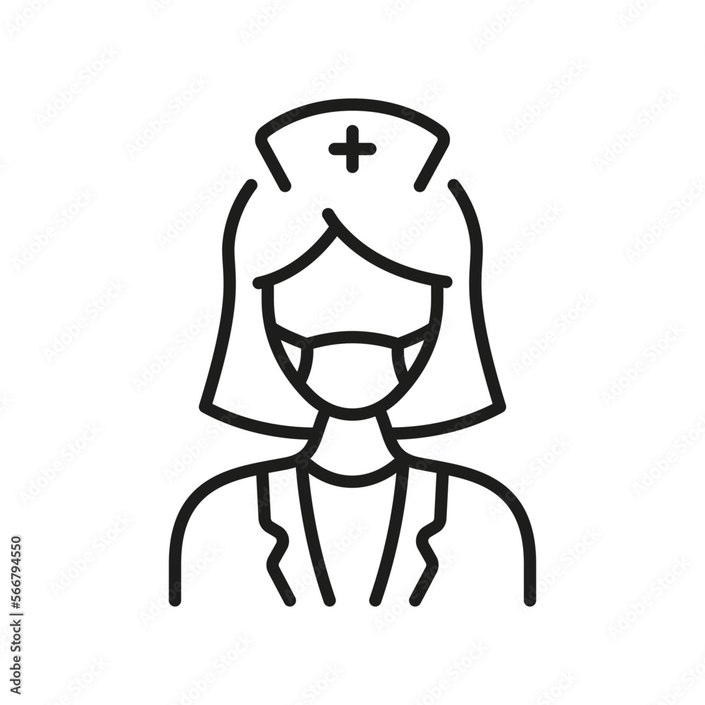 Dental Doctor Woman in Face Mask Line Icon. Female Dentist Linear Pictogram. Dental Surgeon Sign. Physician, Orthodontist, Endodontist Outline Symbol. Editable Stroke. Isolated Vector Illustration Dental Doctor Woman in Face Mask Line Icon. Female Dentist Linear Pictogram. Dental Surgeon Sign. Physician, Orthodontist, Endodontist Outline Symbol. Editable Stroke. Isolated Vector Illustration