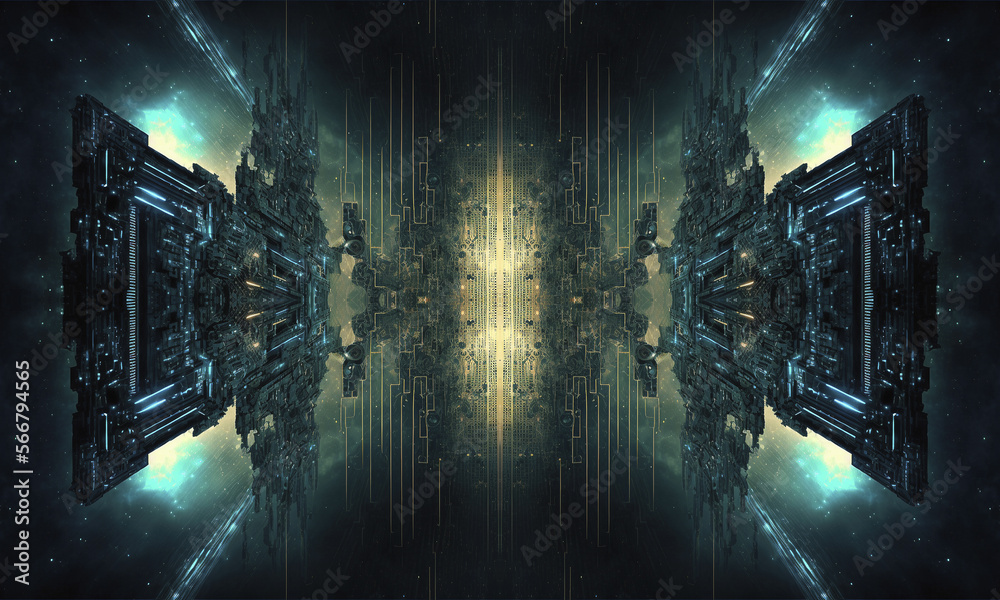 Obraz premium Fantasy futuristic neon corridor. AI
