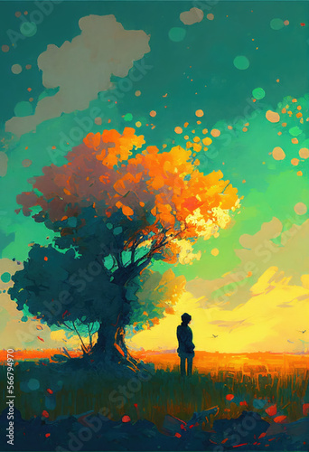 tree silhouette, cute, autumn