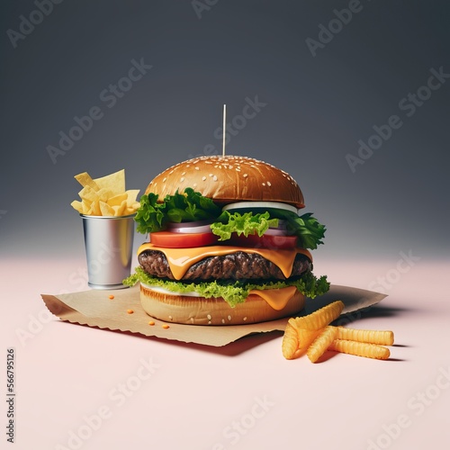 delicious hamburger with cheese fast food