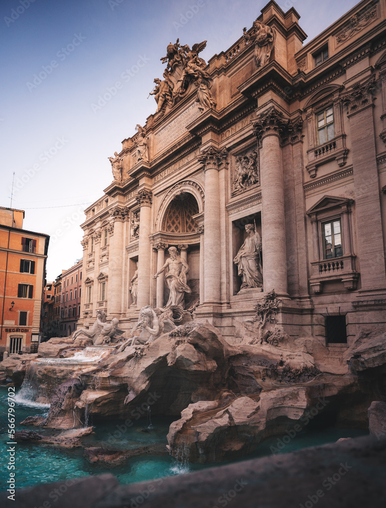 Famous Trevi Fountain in Rome, Italy in the morning