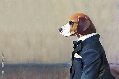 begle dog man businessman coach in suit isolated on solid background in style of an old classic realistic painting - new quality creative financial business educational stock image design photo