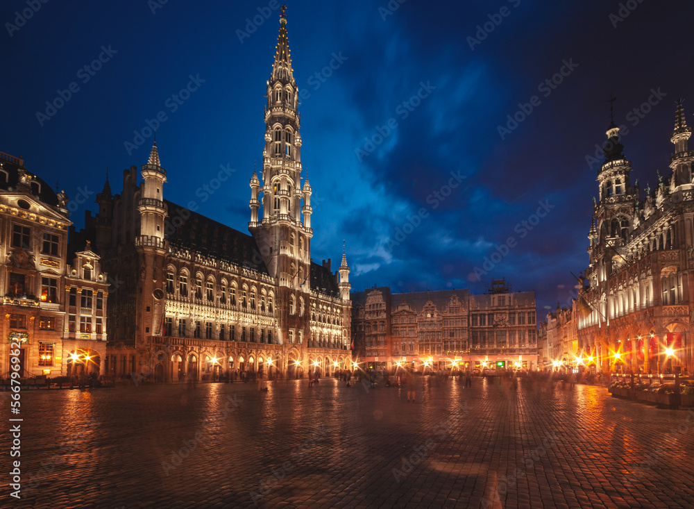 The famous Grand Place at blue hour in Brussels, Belgium