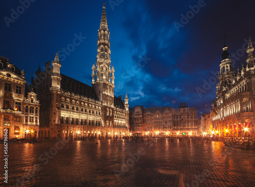 The famous Grand Place at blue hour in Brussels, Belgium