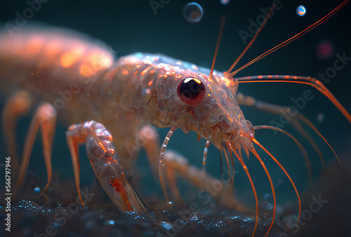 close up of a shrimp in aquarium, generative ai