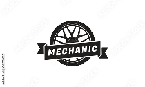 Mechanic Logo Set, Workshop Repair Icon, Tire Wheel Icon Vintage Template.