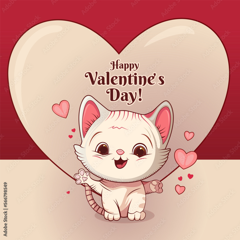 Happy kitten spread its paws wide in greeting, ready to hug you. Behind the cute kitty is a big heart. Valentine's Day greeting card. Mother's day, Hug your cat day, Valentines, poster, congratulation Happy kitten spread its paws wide in greeting, ready to hug you. Behind the cute kitty is a big heart. Valentine's Day greeting card. Mother's day, Hug your cat day, Valentines, poster, congratulation