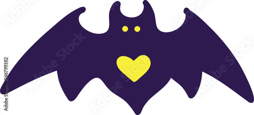 Ugly freaky bat with heart in doodle style
