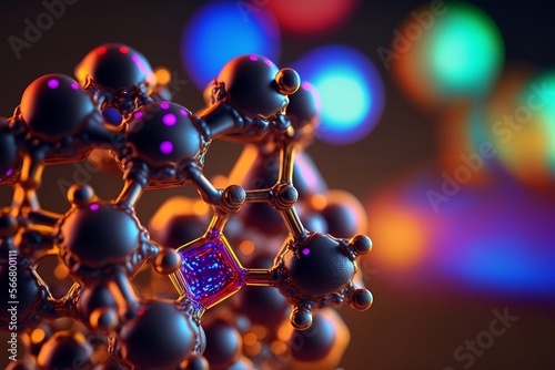 Neon molecule structure close up shot. AI generated.
