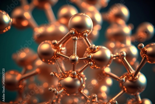Copper molecule structure close up shot. AI generated.