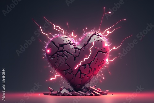 A pink heart struck by lightning