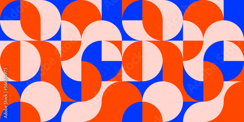 Modern geometric shape mosaic illustration. Trendy scandinavian style seamless pattern, colorful circle shapes, creative geometry concept design.