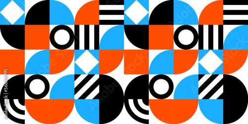 Modern geometric shape mosaic illustration. Trendy retro style seamless pattern, colorful circle shapes, creative geometry concept design.
