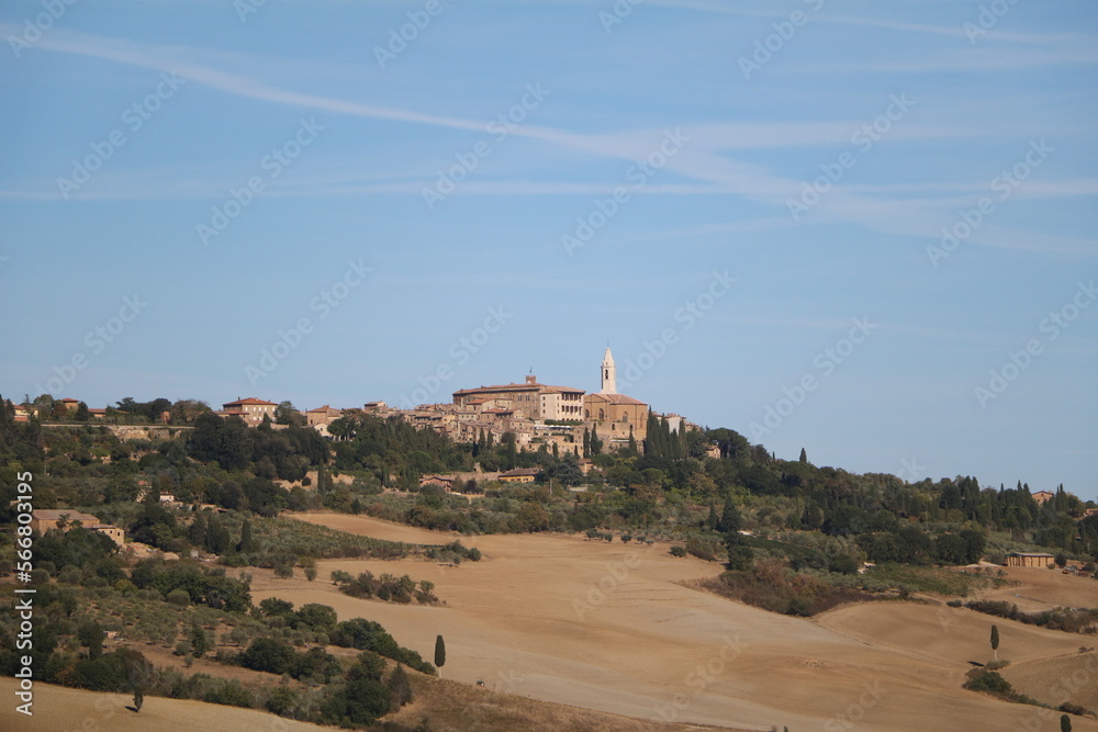 Looking to Pienza and Val d'Orcia in Tuscany, Italy
