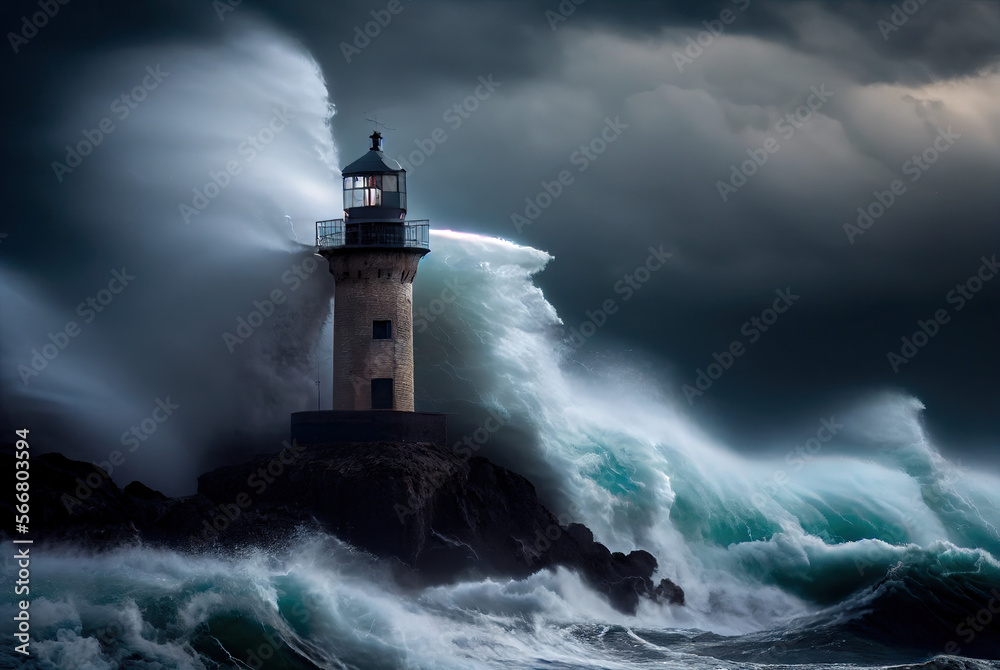 lighthouse during storm created with AI