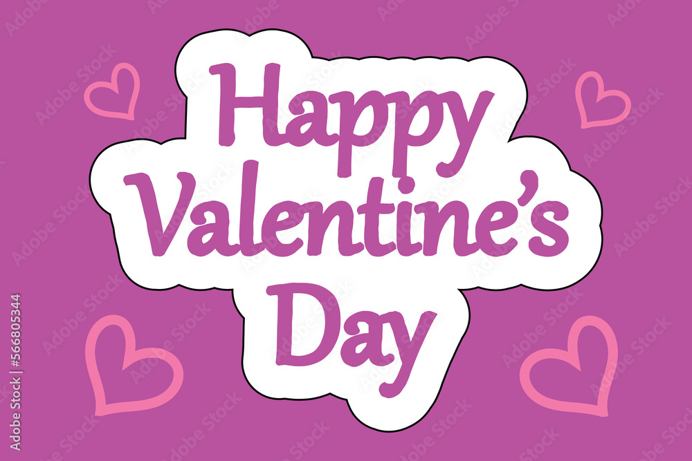 Happy Valentines Day sticker text design on 14 february with love icon symbol background