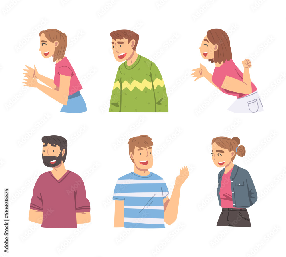 Amused Man and Woman Character Talking and Laughing Having Cheerful Mood Vector Set Amused Man and Woman Character Talking and Laughing Having Cheerful Mood Vector Set