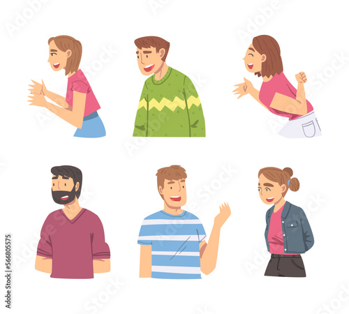 Amused Man and Woman Character Talking and Laughing Having Cheerful Mood Vector Set