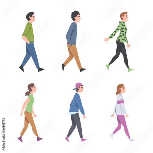 People Characters Going and Walking with Different Gait Side View Vector Illustration Set © topvectors
