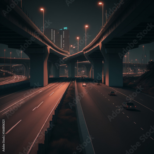 traffic on the highway at night