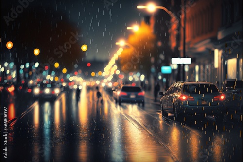 city lights on a rainy day
