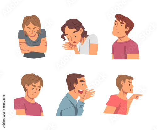 Young Angry Man and Woman Character Bullying and Abusing Someone Vector Set