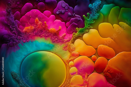 Liquid abstract background. Colorful flowing organic wallpaper digital artwork. Multicolored sculpted graphics melting backdrop. Created with Generative AI technology.