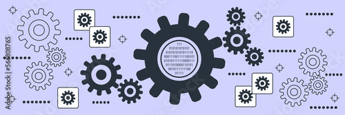 Data computing, information processing flat contour style vector concept illustration