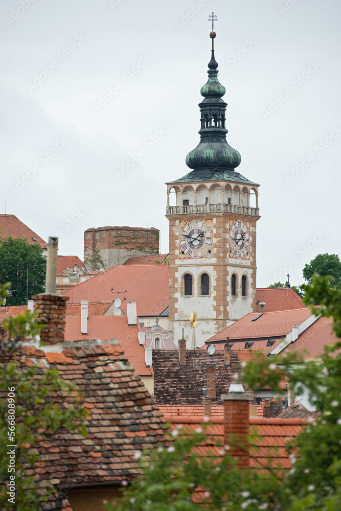 The church Tower and steeple of St Wenceslas in the town of Mikulov, Czech Republic