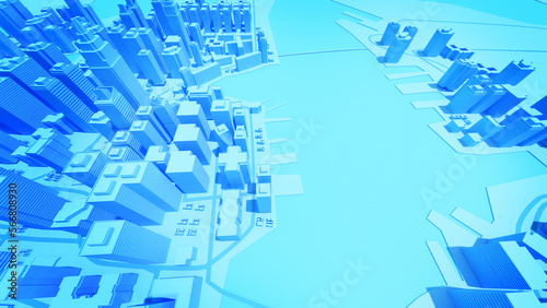 In the business district, one may observe office buildings and large structures.,Low-polygon cityscape,3d rendering