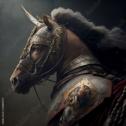 The conquering roman horse in armor