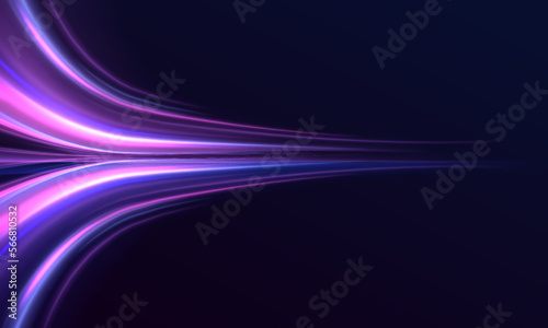 Futuristic dynamic motion technology. Neon color glowing lines background, high-speed light trails effect. Purple glowing wave swirl, impulse cable lines.